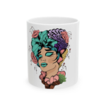 Floral Femme Portrait Mug — Colorful Boho Art Ceramic Coffee Cup (11oz & 15oz)
