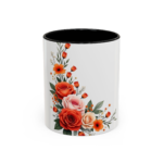 Floral Rose Accent Coffee Mug — Orange & Blush Bouquet Design (11/15 oz)