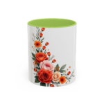 Floral Rose Accent Coffee Mug — Orange & Blush Bouquet Design (11/15 oz) - Image 29